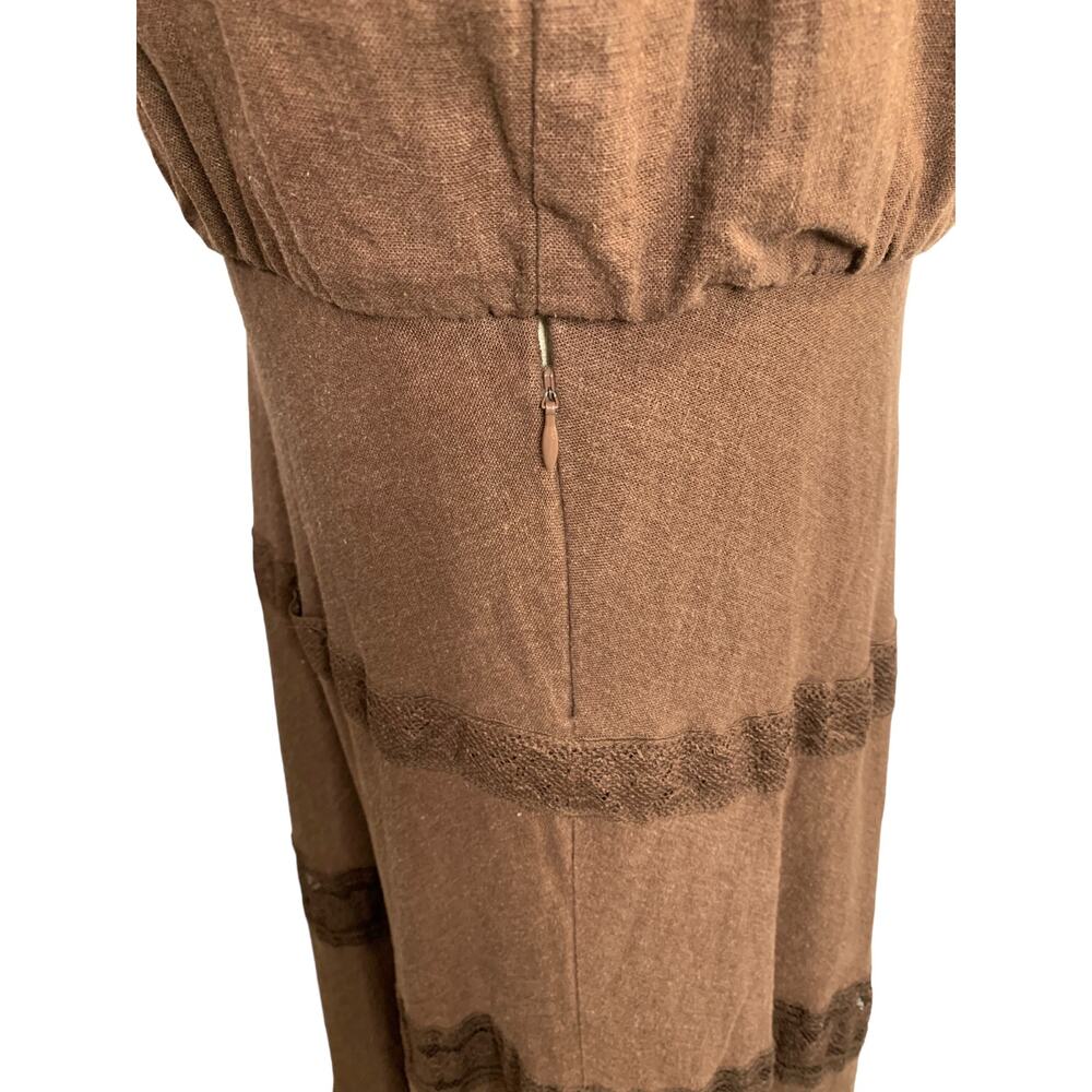 Perceptions Women Size 16 Maxi Dress Lace Trim A Line Side Zip Linen Blend Brown - Picture 5 of 10